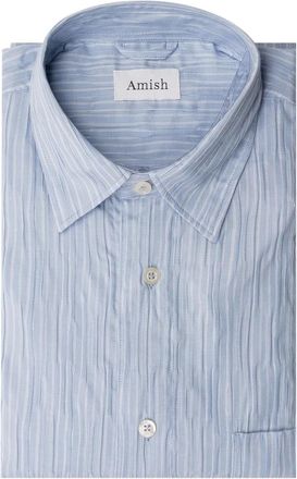 Amish Dropped Shirt - Heren - Casual Overhemden - Blauw - M - Overhemden