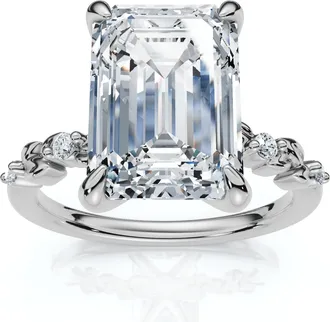 Pompeii3 Certified 4.05Ct Emerald Cut Diamond Engagement Ring 14k White Gold Lab Grown