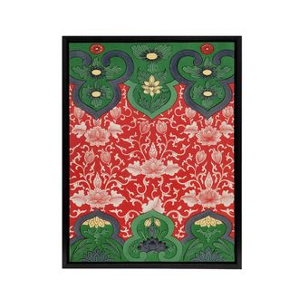 Artery8 Owen Jones Arabesque Floral Red Green Pattern Framed Canvas Art Print | Size: W24 x H32