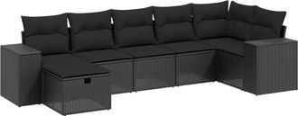 vidaXL Set De Comedor De Jard&iacute;n 7 Pzas Y Cojines Rat&aacute;n Sint&eacute;tico Negro Vidaxl