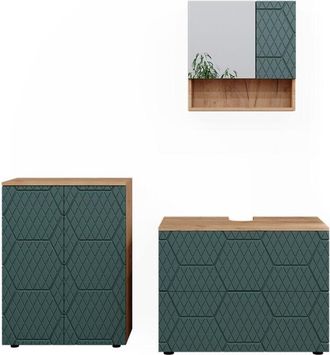 Vicco Conjunto De Muebles De Ba&ntilde;o Irma, Verde, 3 Partes, Con Base De 80 Cm