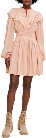 Maje Riava Long Sleeve Ruffle Bib Dress in Pale Pink at Nordstrom Rack, Size 10 Us / 42 Fr