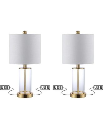 Jonathan Y Designs Jonathan Y Abner 21In Glass Modern Contemporary Usb Charging Led Table Lamp