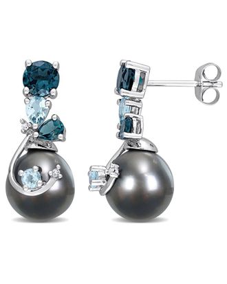 Rina Limor Contemporary Pearls 14K 1.98 Ct. Tw. Diamond & Topaz 9-10Mm Pearl Earrings