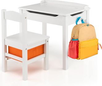 Costway Costway - Juego De Mesa Y Silla Para Ni&ntilde;os, Escritorio Infantil Con Silla Y Tablero Abatible, Juego De Mesa De Actividades De Madera Maciza, Bisagra D