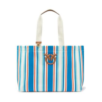 Pinko Gestreepte Jacquard Shopper Tas - Dames - Shoppers - Blauw - ONE Size - Katoen - Tassen
