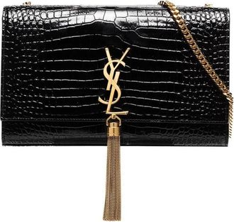 Saint Laurent Kate Medium Tassel Crocodile-Embossed Leather Bag - Dames - Schoudertassen - Zwart - ONE Size - Leer - Tassen