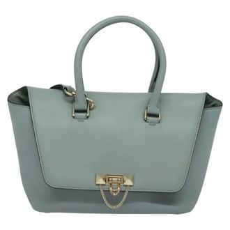 Valentino Garavani Demilune Flap Satchel Leather Blue Leather Bag (Pre-Owned)