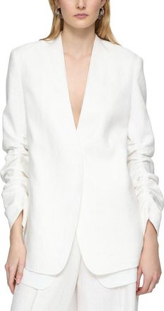 Lafayette 148 New York V-Neck Ruched Sleeve Blazer
