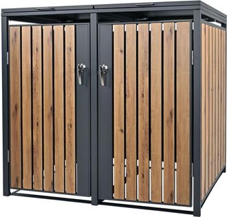 ML Design Ml-design Cobertizo Doble Para Ocultar Cubo De Basura 240l Antracita Aspecto Roble 132 X 80 X 116,3 Cm Caseta De Acero Para Jard&iacute;n Exterior Contenedor