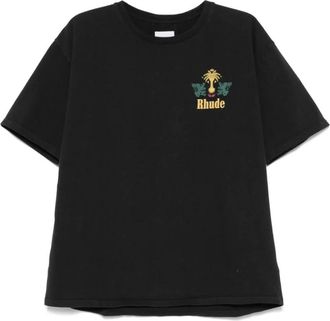Rhude T-Shirts, male, Black, S, Black Logo Print Crew Neck T-shirt