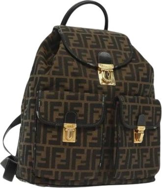 Fendi Pre-owned Vintage Zucca Canvas Rugzak - Dames - Vintage Rugzakken - Bruin - ONE Size - Leer - Vintage