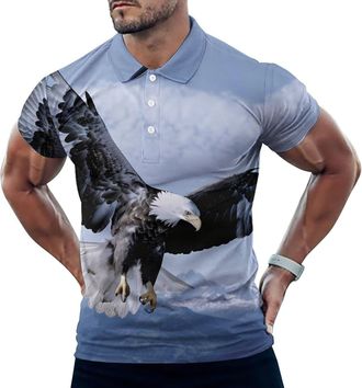 Generic Bald Eagle Pattern Polo Shirt for Men Short Sleeve Collared Golf T Shirt Slim Fit Tee Tops M