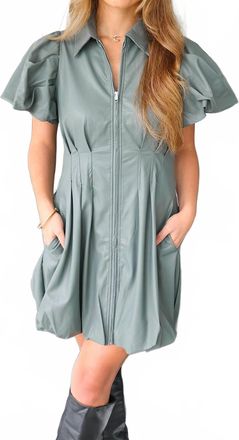 Olivaceous You Puff Sleeve Mini Dress In Olive