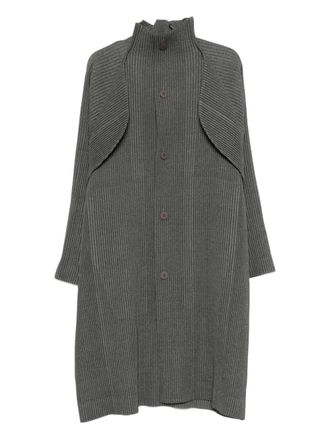 Homme Pliss&eacute; Issey Miyake pleated funnel-neck coat - Grey
