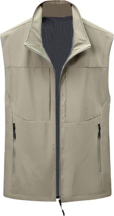 Generic Work Gilet For Men Lightweight Gym Vests For Men Uk Loose Fitting Plus Size Hiking Vests With Zip Pockets Collared Shoulder Vest Jacket Breathable Qui