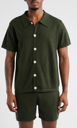 MAVRANS Green Pineapple Knit Short Sleeve Button-Up Shirt at Nordstrom, Size Xx-Large