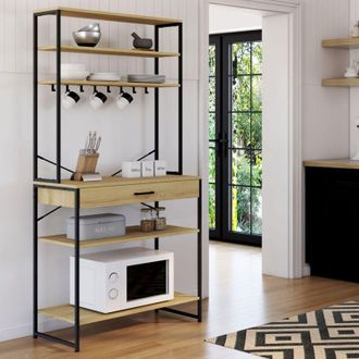 IDMarket Idmarket - Detroit Estante De Cocina De 80 Cm Con Caj&oacute;n Y Ganchos De Dise&ntilde;o Industrial