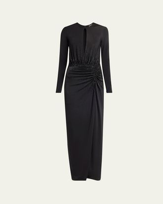 Giorgio Armani Keyhole Long-Sleeve Crystal Draped Jersey Gown