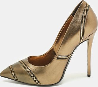 Giuseppe Zanotti Bronze Metallic Leather Zipper Accent Pumps