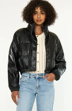 Kancan Taylor Cropped Faux Leather Puffer Jacket in Black at Nordstrom, Size X-Large