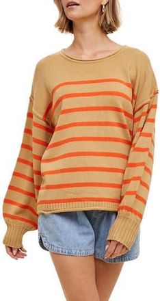 Wishlist Stripe Knit Sweater in Taupe/Coral at Nordstrom Rack, Size Medium