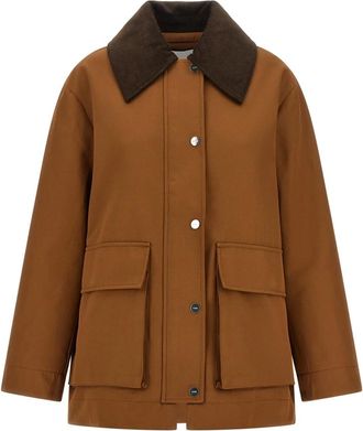 Ganni Jas met corduroy kraag en zakken - Dames - Jassen - Bruin - Maat: 2Xs/Xs Corduroy