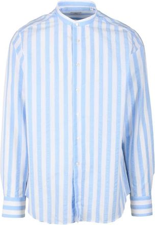 Brio Italiano White Sky Blue Cotton-Linen Shirt
