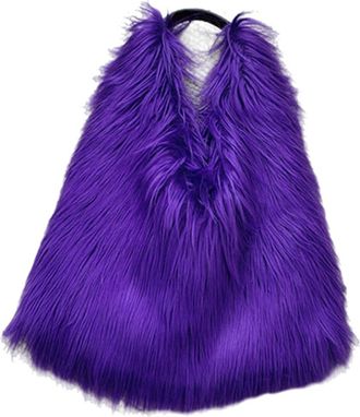 Generic Women Fluffy Shoulder Bag Hasp Plush Tote Handbag Casual Furry Armpit Bag Versatile Large Capacity Fall Winter Soft Bag (Purple)