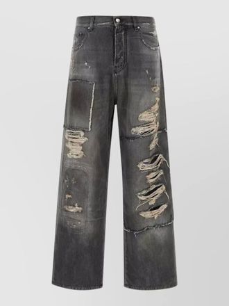 Amiri wide leg denim jeans distressed patchwork