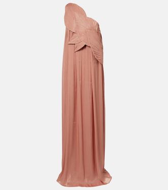 Costarellos Amabel one-shoulder pleated gown