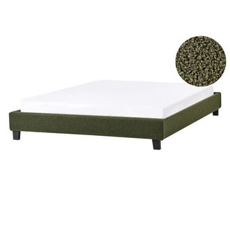 Beliani Beliani - Cama Sin Cabecero Minimalista Tapizada De Boucl&eacute; 140 X 200 Cm Verde Oscuro Roanne