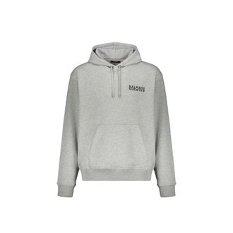 Balmain Gray Cotton Mens Hoodie