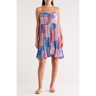 Lovestitch Patchwork Print Babydoll Minidress in Lavender /Blue at Nordstrom Rack, Size Medium