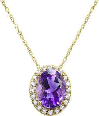 Diamond2Deal 10K Yellow Gold Amethyst and White Zircon Pendant Necklace 18