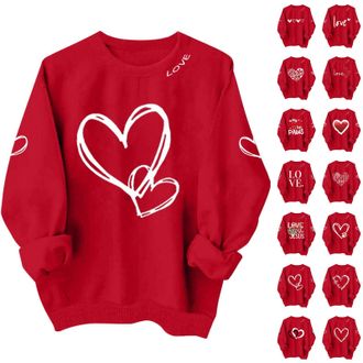 Generic Sweatshirts for Women UK Love Heart Print Valentine Jumpers Long Sleeve Crew Neck Pullover Round Neck Plain Tunic Tops Casual Loose Cute Sweatshirt fo