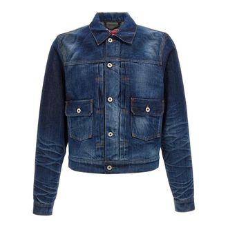 Kenzo Jassen, Heren, Blauw, M, Denim, Slim Pleated Trucker Jacket in Japanese Denim