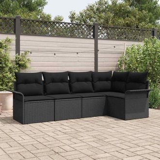 vidaXL Vidaxl - Conjunto De Sof&aacute; De Jard&iacute;n Con Coj&iacute;n 5 Pcs Negro Polirat&aacute;n