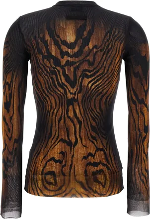 Jean Paul Gaultier Wood-Print Tulle Blouse - Black