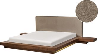 Beliani Cama Moderna 160 X 200 Cm Con Plataforma Con Led Mesitas De Noche Cabecero De Boucl&eacute; Mdf Madera De Fresno Marr&oacute;n Zen