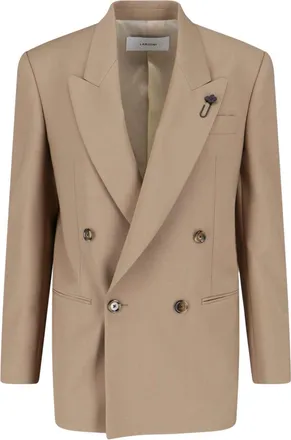 Lardini Beige Double-Breasted Wool Blend Blazer