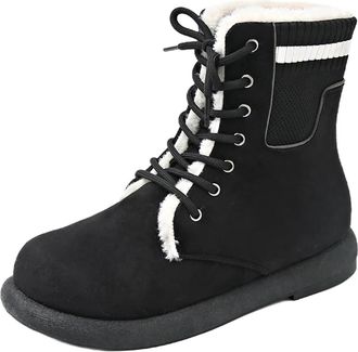 Generic Womens Winter Snow Boots Warm Fleece Lined Ankle Boots Suede Retro Lace-Up Flat Sole Round Toe Lightweight Booties Ladies Casual Shoes size 6.5