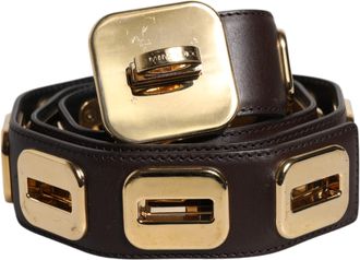 Dolce & Gabbana Dark Brown Leather Gold Rotating Buckle Womens Belt (Pre-Owned)