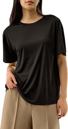 LilySilk Oversized Silk Jersey Tee in Black at Nordstrom, Size X-Large