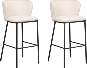 Beliani Conjunto De 2 Sillas De Bar Modernas Taburetes Asiento Tapizado Poli&eacute;ster Sin Reposabrazos Respaldo Curvo Patas Negras Blanco Crema Mina