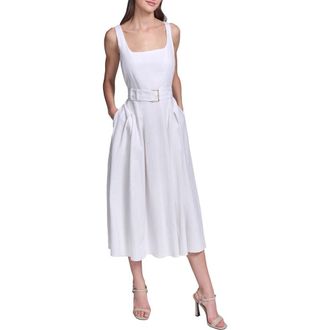 Karl Lagerfeld Belted Fit & Flare Dress in Soft White at Nordstrom Rack, Size 10
