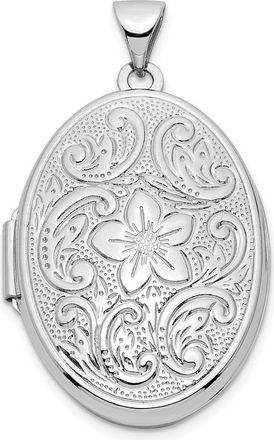 Diamond2Deal 14k White Gold Reversible Swirl Design Floral 26mm Oval Locket Pendant