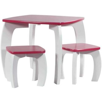 Wanderlust Deco Wanderlust Deco - Set Mesa Y 2 Taburetes De Madera Blancos/rojos 96x48x42 H Cm