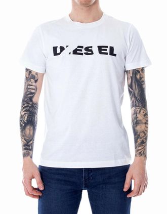 Diesel Mens DIESEL T DIEGO BROK Mens T Shirt Crew Neck Tops Short Sleeve Cotton White Tee - Size: 40