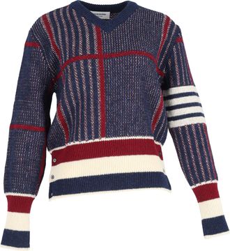Thom Browne Plaid V-Neck Sweater in Multicolor Wool